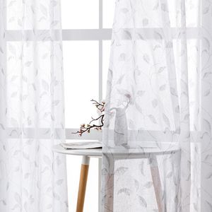 Rideau BILEEHOME feuilles Jacquard Tulle rideaux pour salon chambre lin tissu pure Voile cuisine rideaux traitements de fenêtre