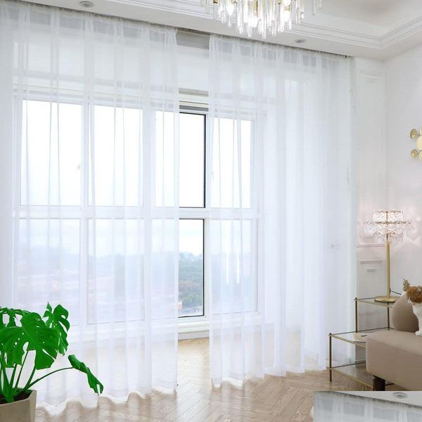 Rideau Bileehome Solide Blanc Tle Sheer Fenêtre Pour Salon Theroom Moderne Voile Organza Tissu Rideaux 230306 Livraison Directe Dhpk9