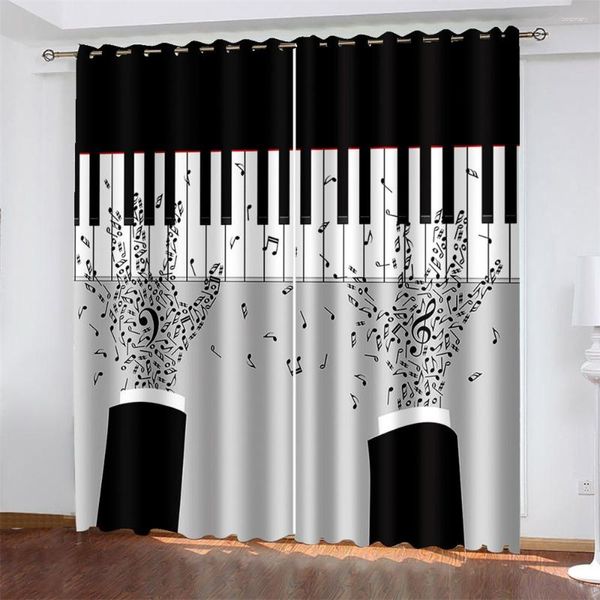 Cortina en blanco y negro, arte musical clásico, Piano, 2 piezas, cortinas sombreadas, oscurecimiento de ventana para decoración del hogar, sala de estar y dormitorio