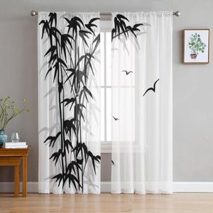 Rideau noir bambou oiseau voilages pour salon chambre Tulle cuisine fenêtre traitements panneau rideaux