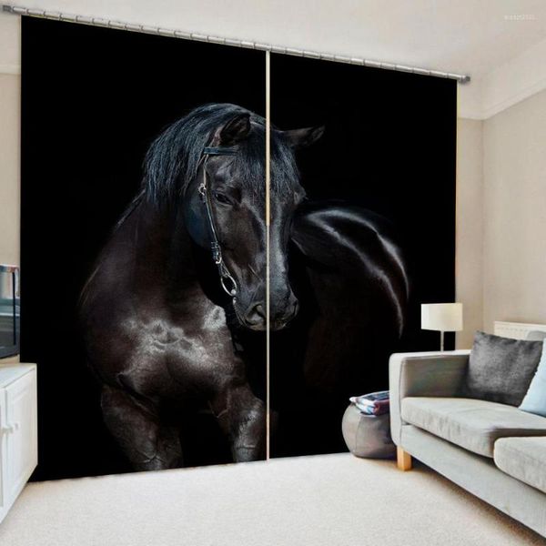 Rideau noir cheval rideaux 3D occultant pour salon literie rideaux Cotinas Para Sala