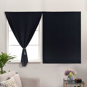 Cortina negra perforadora opaca, sombreado Anti-UV para sala de estar, dormitorio, ventana, fácil de instalar, cortinas de cocina