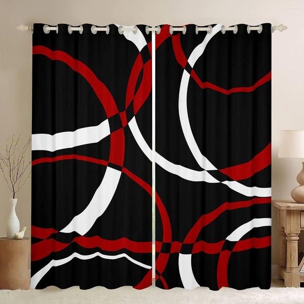 Cortina Negro Rojo Geometría abstracta moderna 2 piezas Cortinas finas para sala de estar Dormitorio Ventana Cortina Decoración para el hogar