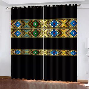 Rideau noir Saba Telet motif éthiopien érythréen 2 pièces rideaux filtrant la lumière pour salon chambre cuisine fenêtre drapé décor