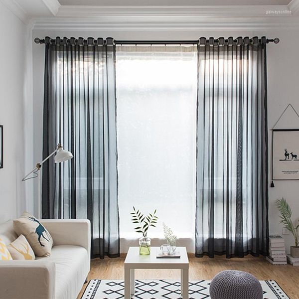 Rideaux transparents en Tulle noir, pour fenêtre de salon, couleur unie, longue chambre à coucher, décoration de porte de maison, Voile Organza