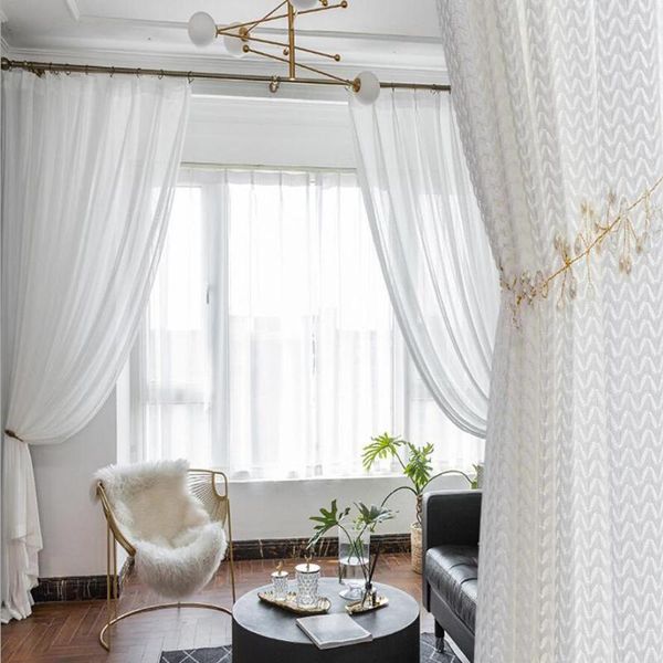 Rideau rideaux occultants pour chambre à coucher fenêtre creuse criblage blanc Tulle salon en mousseline de soie décoration de la maison LCL05