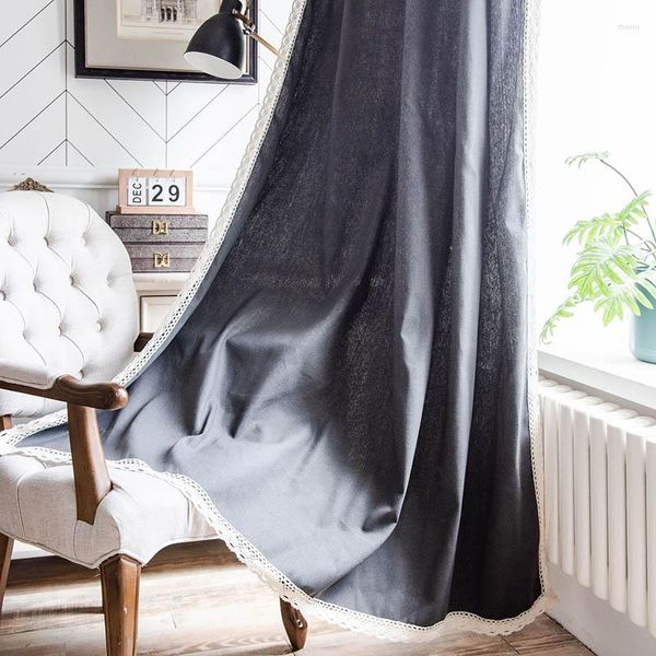 Rideaux rideaux pour la chambre à coucher salon bordeaux de fenêtre français baie gris coton lin dentelle bords décor
