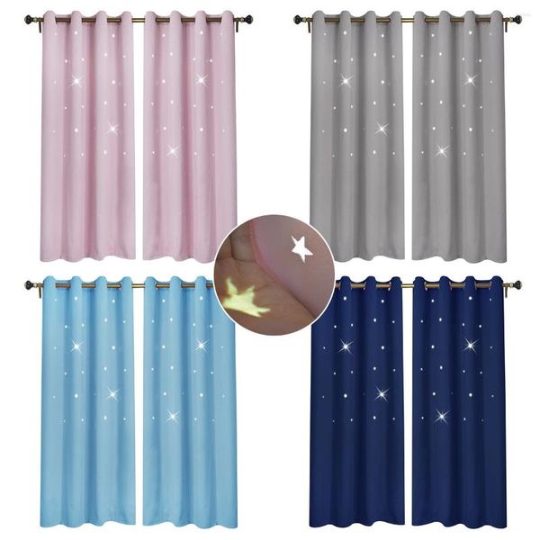 Cortina Cortinas opacas para dormitorio Superposición Hueco Recorte Estrellas Sala de estar Niños Tieback Gratis