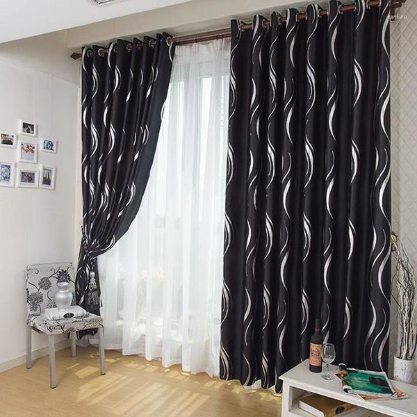 Cortina Blackout Cortinas Microfibra Reducción de ruido Aislamiento térmico Diseño de patrón de onda plateada para sala de estar Dormitorio Kid's