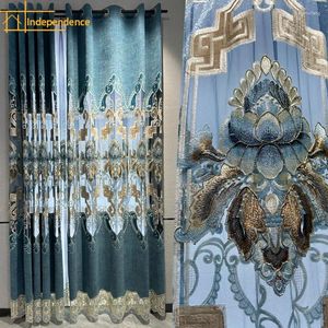 Gordijnblauw geborduurd raamscherm verdikt chenille gordijnen voor woonkamer slaapkamer balkon Franse afgewerkte producten