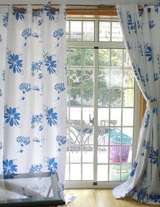 Rideau bleu fleur toile pour salon chambre balcon oeillet haut fini Style américain rustique