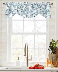 Rideau bleu fleur feuilles fenêtre salon armoires de cuisine attache cantonnière passe-tringle