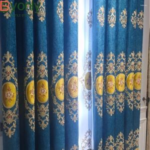Gordijnblauwe gouddraad dubbele rij geborduurd raamscherm verdikt chenille gordijnen voor woonkamer balkon slaapkamer Frans