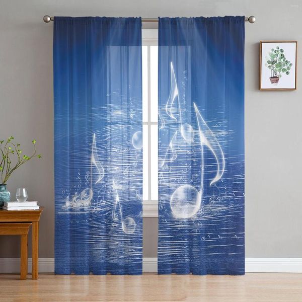 Rideau bleu musique symbole Tulle rideaux pour salon chambre cuisine décoration en mousseline de soie pure Voile fenêtre drapé personnalisé