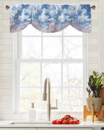 Vorhang, blauer Himmel, Wolken, Blumen, Fenster, Wohnzimmer, Küche, Schrank, zum Binden, Volant, Stangentasche