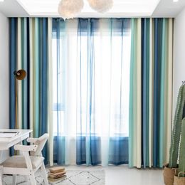 Gordijnblauw gestreepte black -out gordijnen voor woonkamer bruine mediterrane tule slaapkamer raam luxe organza pure blins