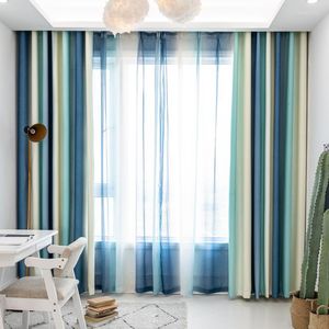 Rideau bleu rayé rideaux occultants pour salon marron méditerranéen Tulle chambre fenêtre luxe Organza pure Blins