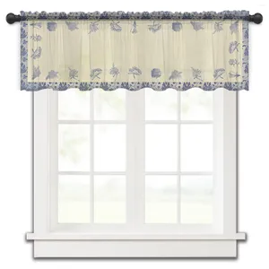 Rideau bleu blanc porcelaine fleur chambre Voile fenêtre courte en mousseline de soie rideaux pour cuisine décor à la maison petits rideaux en Tulle