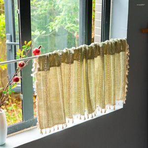 Gordijn Bohemia Solid Color Tule Sheer Tassel Lace Streamer kort raam voor huis woonkamer decor in het keukencafé