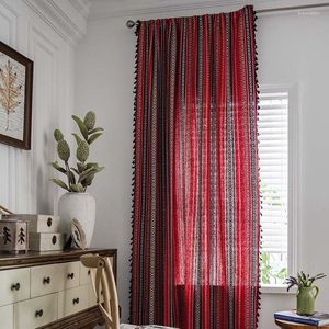 Gordijn Boheemian Jacquard Red Curtains Sliver Back -out Dikke raam Drapes slaapkamer woonkamer keuken gemakkelijk draperen voor