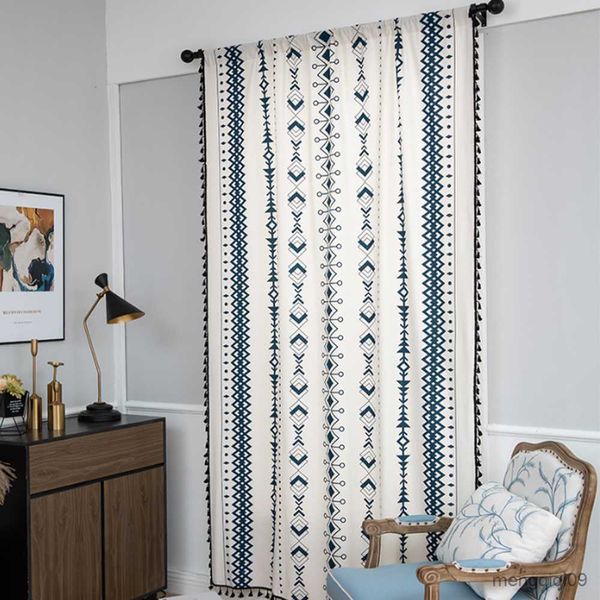 Cortina estilo bohemio tul cortina de tul ropa de vara de ventana de tulón decoración a cuadros de cuadros moderno dormitorio de cocina sala de estar R230815