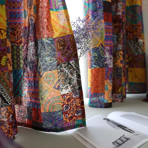 Rideau bohème Vintage Style ethnique rideaux coton lin tissu semi-ombrage pour salon étude chambre baies vitrées personnalisé