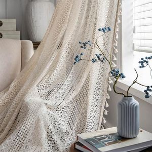 Gordijn boho chic haak geometrie gebreide raam gordijnen boerderij retro beige drape simi simi pure voor slaapkamer woonkamer tj7036