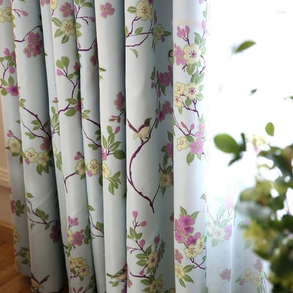 Cortina de marca Pastoral americana, cortinas opacas con estampado fresco para sala de estar, comedor, dormitorio, tul moderno, personalización