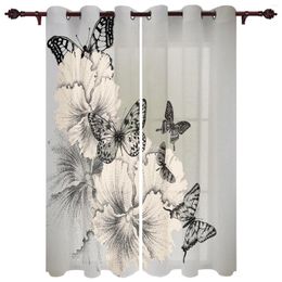 Cortina Mariposa Flor Gris Cenefa Cortinas Medio Blackout para Sala de Estar Estudio Dormitorio Ventanas Grandes al Aire Libre Lino de algodón Personalizado