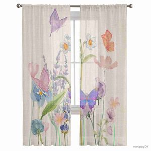 Rideau transparent en Tulle avec fleurs de papillon, pour salon, chambre d'enfant et adultes, rideaux de décoration de cuisine