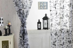 Rideau papillon fleur Voile fenêtre cantonnière diviseur noir 1x2M