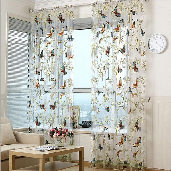 Cortina Cortinas transparentes de mariposa para sala de estar Cartoon Cute Dandelion inhalable Drapes de ventana francesa WP348C