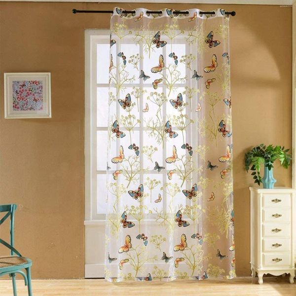 Cortina con estampado de mariposas, Permeable a la luz, balcón, sala de estar y ventana, cortinas de ducha, tela para baño