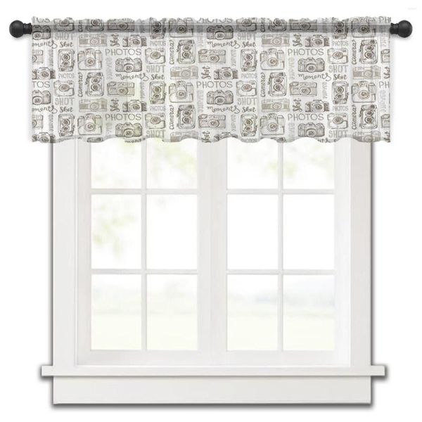 Cortina con cámara de tul Retro antiguo para cocina, cenefa de ventana pequeña, transparente, corta, para dormitorio, sala de estar, decoración del hogar, cortinas de gasa