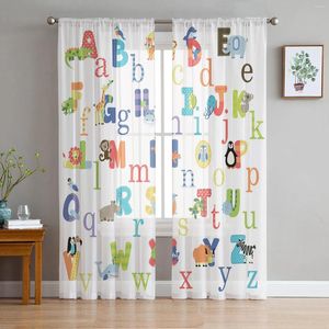 Gordijn Cartoon Animals Alphabet Sheer Curtains for Living Room Decoratie Window Kitchen Tule Voile Organza