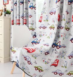 Curtain Cartoon Blue Children's Room Fabric Baie fenêtre de style courte courte de voiture Blackout pour vivre chambre à manger 1