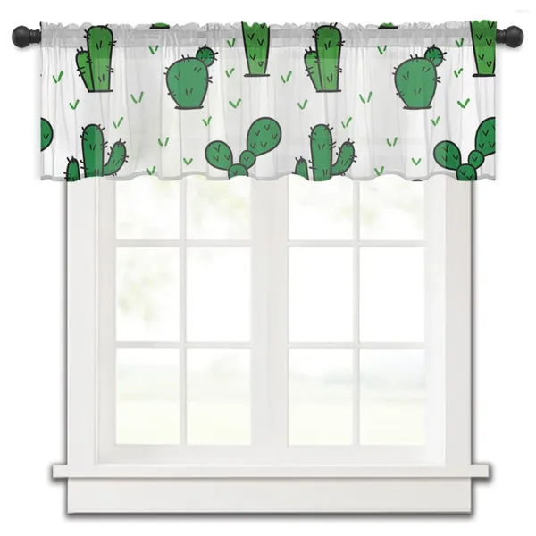 Rideau de dessin animé Cactus vert, court, en Tulle pour fenêtre transparente, pour cuisine, chambre à coucher, décoration de maison, petits rideaux en Voile