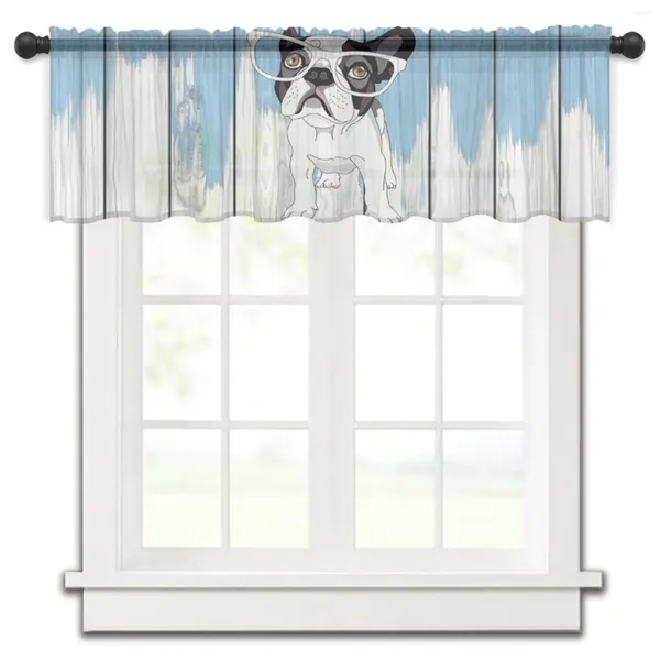 Rideau en Tulle transparent avec chien de dessin animé, petite fenêtre, courte, chambre à coucher, salon, décoration de maison, draperies en Voile