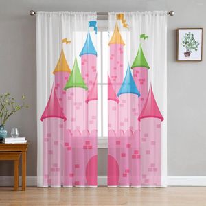 Gordijn Cartoon Roze Kasteel Vlag Geometrische Gebouw Tule Vitrages Voor Woonkamer Slaapkamer Decoratie Voile Organza