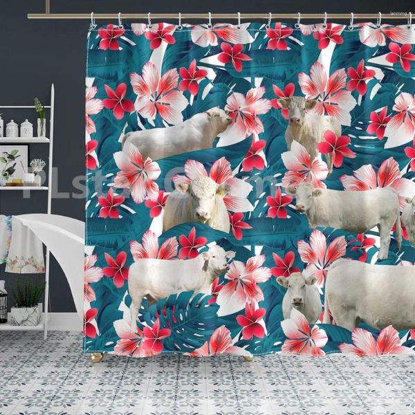 Cortina Charolais patrón Floral Tropical amantes de la granja ducha 3D impreso cortinas de baño con ganchos Animal divertido