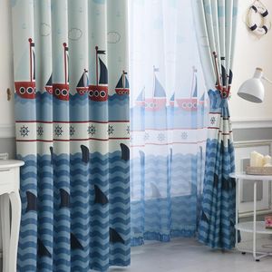 Rideau Enfants Chambre Bleu Bateau À Voile Conception Style Méditerranéen Dessin Animé Garçons Chambre Fini Rideaux Fenêtre Rideaux