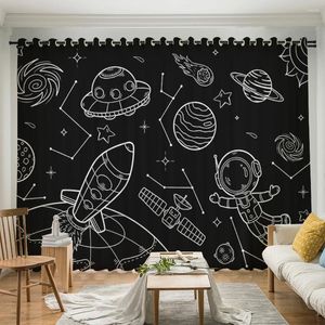 Rideau de fenêtre de chambre à coucher pour enfants rideaux d'espace noir et blanc étoiles spatiales de salon décor de salon rideaux personnalisés