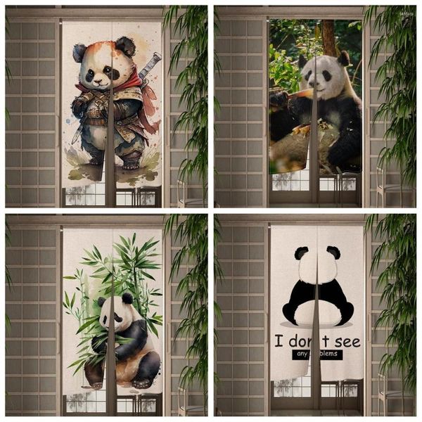 Cortina China Panda lindo puerta hojas de bambú verde cocina porche entrada colgante media cortina decoración de la habitación