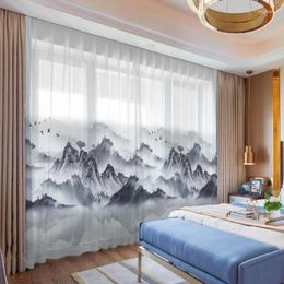 Cortina china gasa hilo tinta pintura impresión ventana pantalla estilo paisaje té casa Digital Finishe
