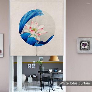 Cortina China elegante paisaje puerta de loto tapiz de lino Floral Noren para estudio decoración del hogar dormitorio cocina