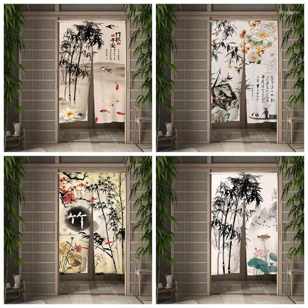 Rideau chinois encre bambou peinture porte japonais fendu porte rideaux cloison ménage chambre cuisine salle de bain