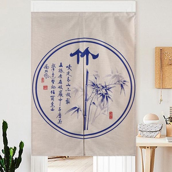 Rideau chinois paysage bleu plante Noren rouge Lotus porte lin tapisserie pour étude décor à la maison chambre cuisine