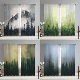 Rideau Style chinois peinture à l'encre Voile Tulle transparent forêt nordique paysage fenêtre pour chambre salon décor rideaux