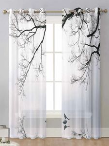 Rideau Style chinois arbre hiver oiseau réflexion rideaux transparents pour salon fenêtre Voile Tulle rideau Cortinas rideaux décor à la maison 231213