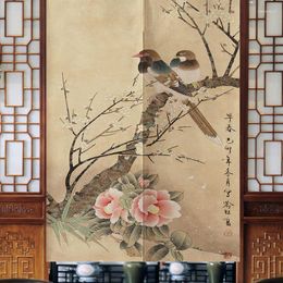Rideau Chinois Zen Porte Rétro Fleur-et-oiseau Décoratif Cuisine Cloison Toilette Feng Shui